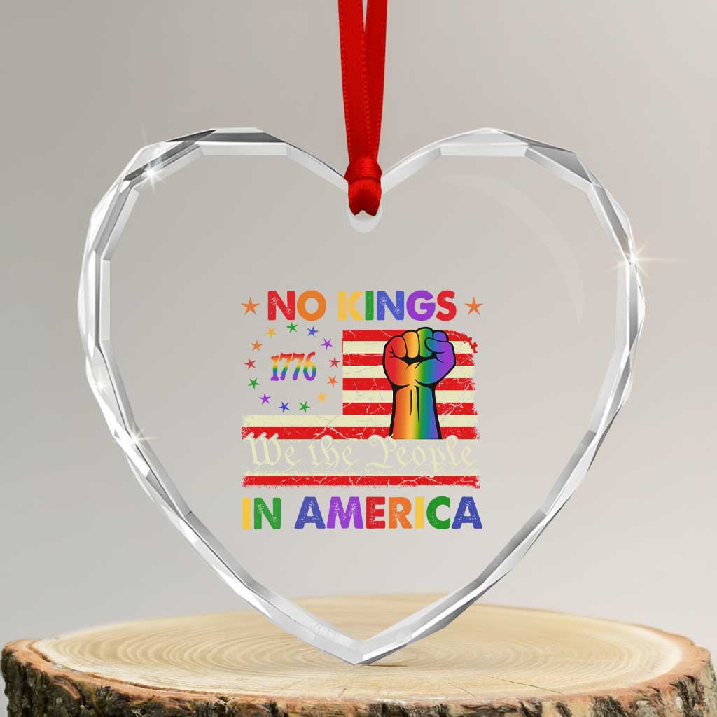 No Kings In America Rainbow Flag Heart Crystal Glass Ornament TS02 Transparent Glass 3'' Heart Print Your Wear