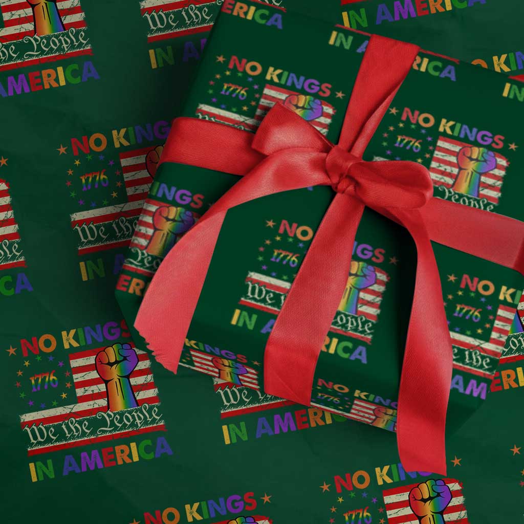 No Kings In America Rainbow Flag Wrapping Paper Roll TS02 Green Print Your Wear