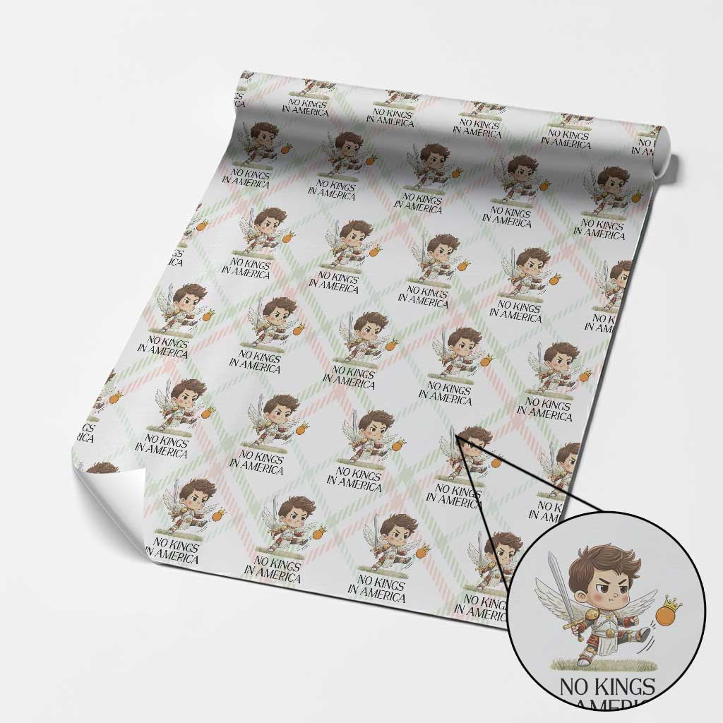 No Kings In America Wrapping Paper Roll Funny Saint Michael Kicking Crown TS12 Christmas Plaid Print Your Wear