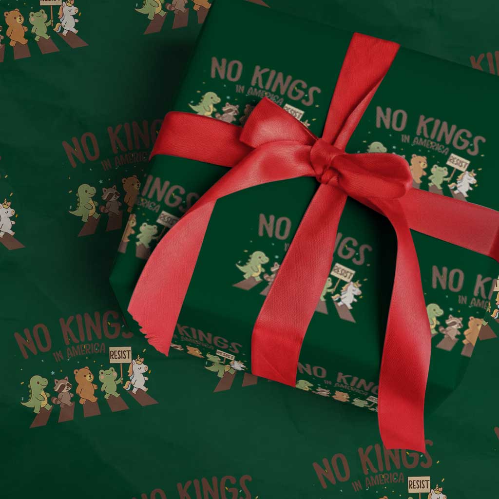 No Kings in America Wrapping Paper Roll Resist Protest Cute Animal Resistance March TS02 Green Print Your Wear