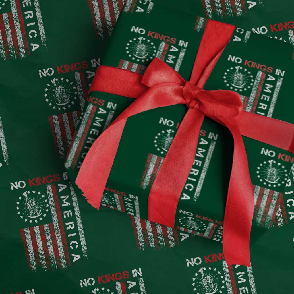 No Kings In America Wrapping Paper Roll Retro Freedom American Betsy Ross Flag TS02 Green Print Your Wear