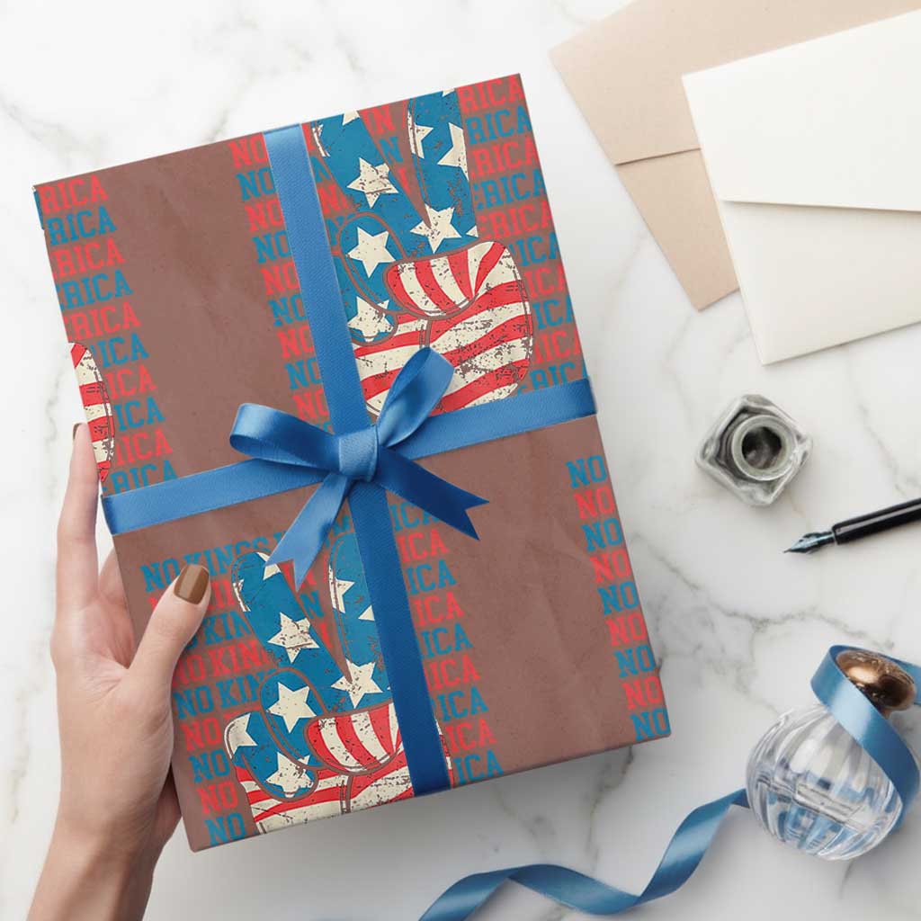 No Kings In America Wrapping Paper Roll USA Flag Peace Sign Hand 4th of July Patriotic TS10 Mocha Print Your Wear