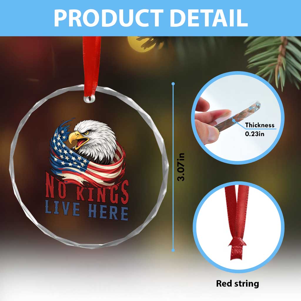 No Kings Live Here Crystal Glass Ornament Patriotic American Eagle TS12 Print Your Wear