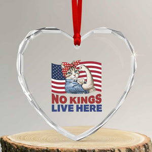 No Kings Live Here Heart Crystal Glass Ornament Funny Rosie The Riveter Cat Feminist Gift TS12 Transparent Glass 3'' Heart Print Your Wear