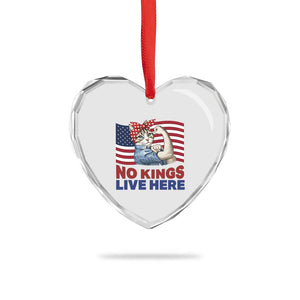 No Kings Live Here Heart Crystal Glass Ornament Funny Rosie The Riveter Cat Feminist Gift TS12 Print Your Wear
