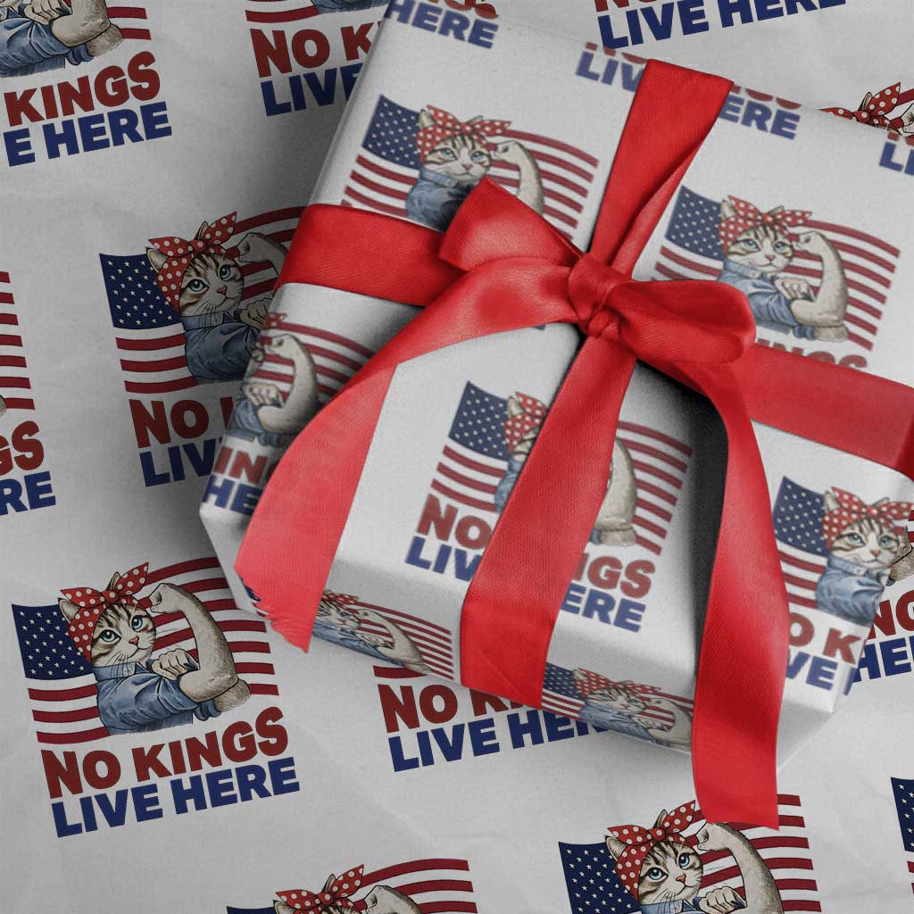 No Kings Live Here Wrapping Paper Roll Funny Rosie The Riveter Cat Feminist Gift TS12 White Print Your Wear