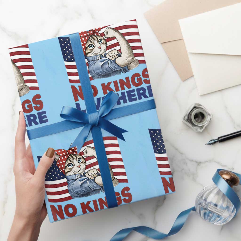 No Kings Live Here Wrapping Paper Roll Funny Rosie The Riveter Cat Feminist Gift TS12 Light Blue Print Your Wear