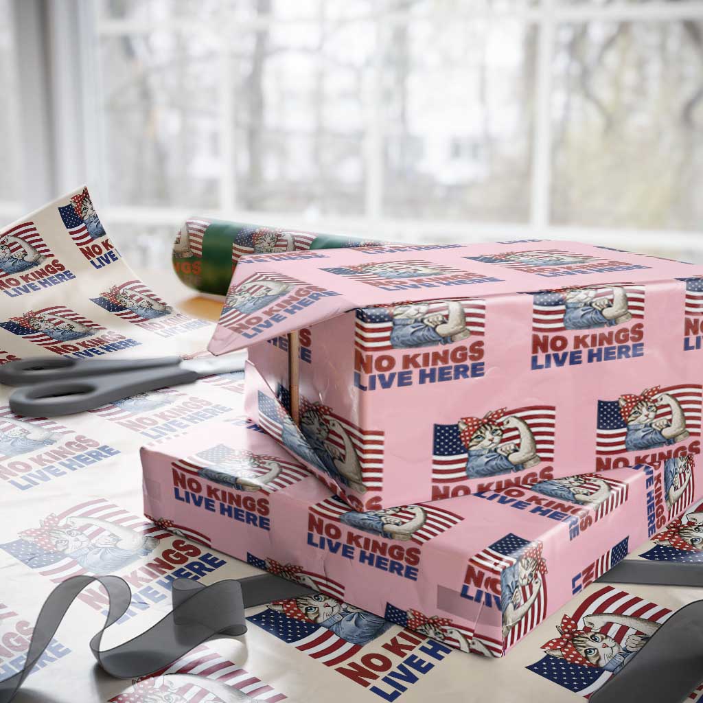 No Kings Live Here Wrapping Paper Roll Funny Rosie The Riveter Cat Feminist Gift TS12 Light Pink Print Your Wear