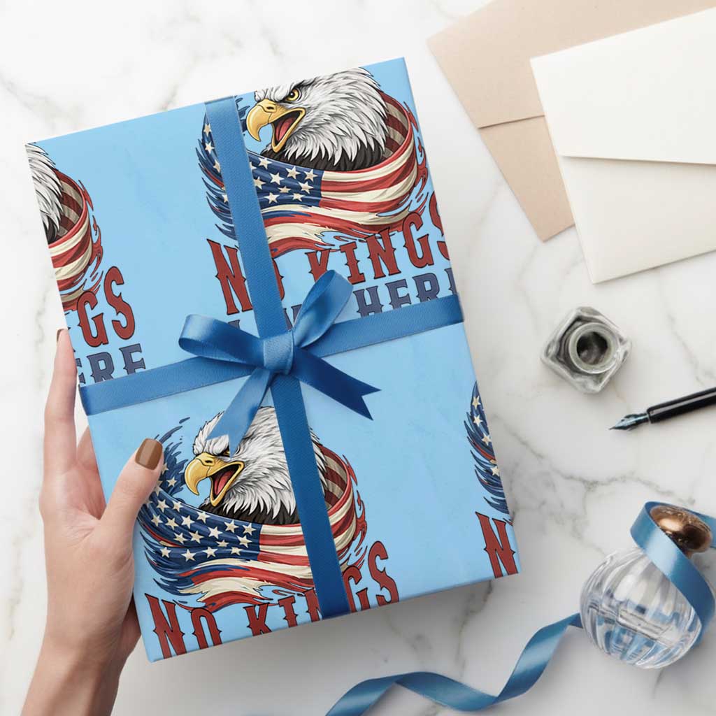 No Kings Live Here Wrapping Paper Roll Patriotic American Eagle TS12 Light Blue Print Your Wear