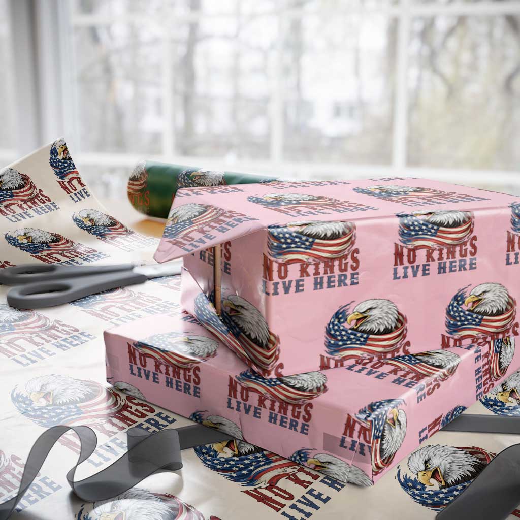 No Kings Live Here Wrapping Paper Roll Patriotic American Eagle TS12 Light Pink Print Your Wear