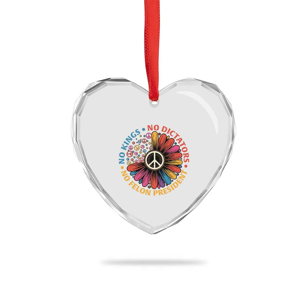 No Kings No Dictators No Felon Presidents Heart Crystal Glass Ornament Retro Flower Peace Sign TS11 Print Your Wear