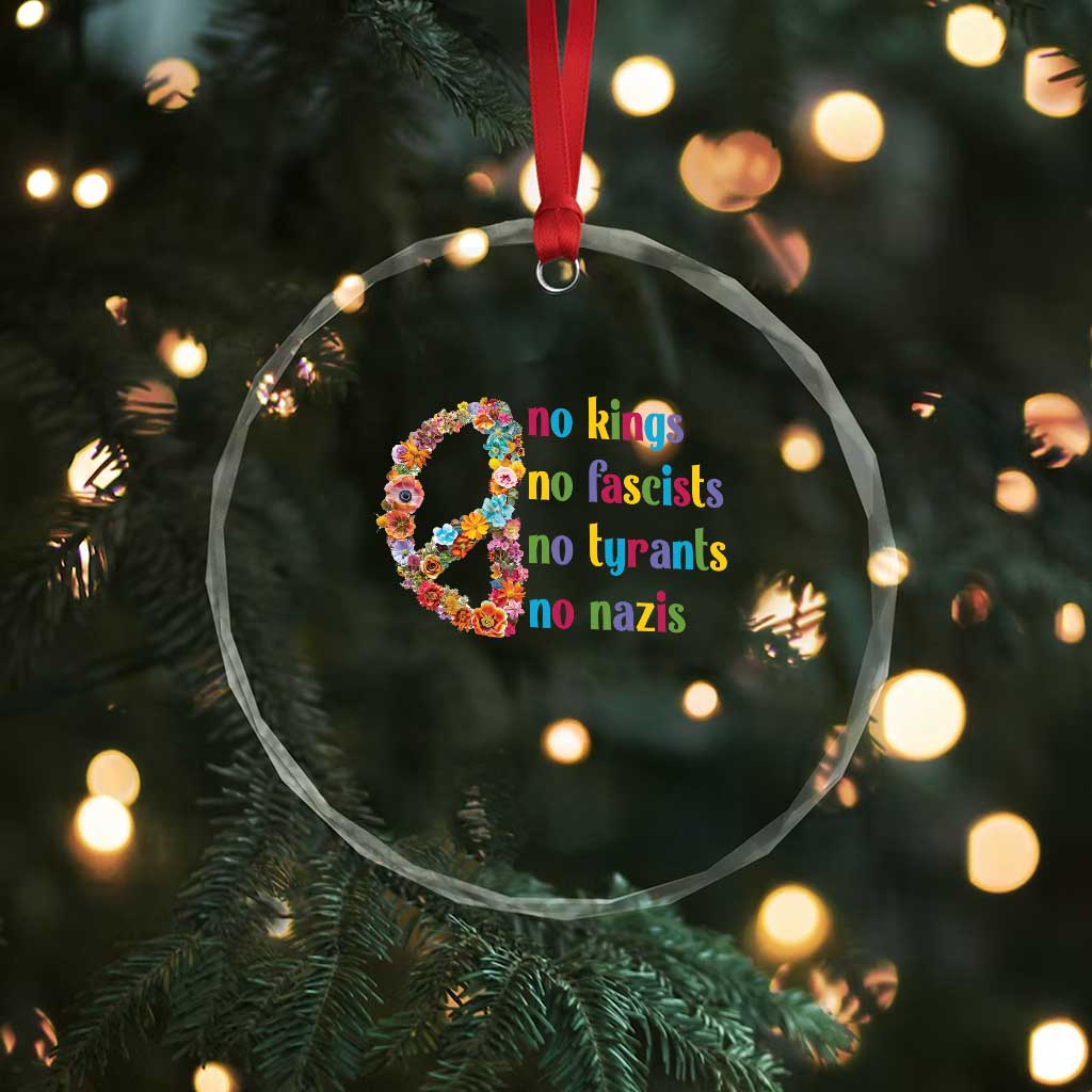No Kings No Fascists Crystal Glass Ornament Floral Peace Sign Social Justice TS10 Print Your Wear