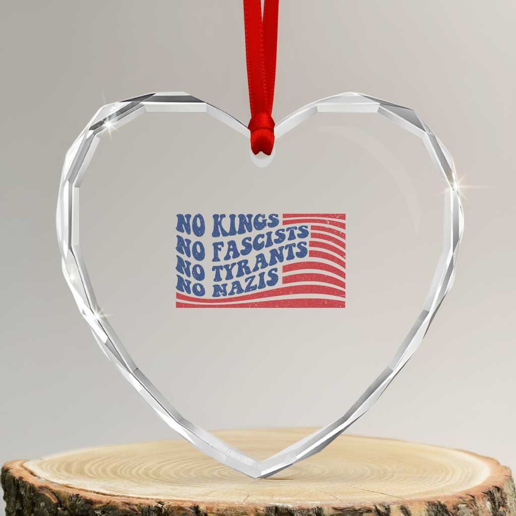 No Kings No Fascists Heart Crystal Glass Ornament American Flag Patriotic Protest TS12 Transparent Glass 3'' Heart Print Your Wear
