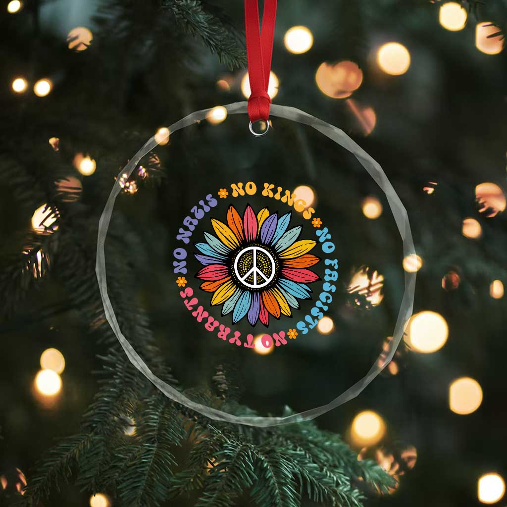 No Kings No Fascists No Tyrants No Nazis Crystal Glass Ornament Peace Floral Sunflower TS11 Print Your Wear