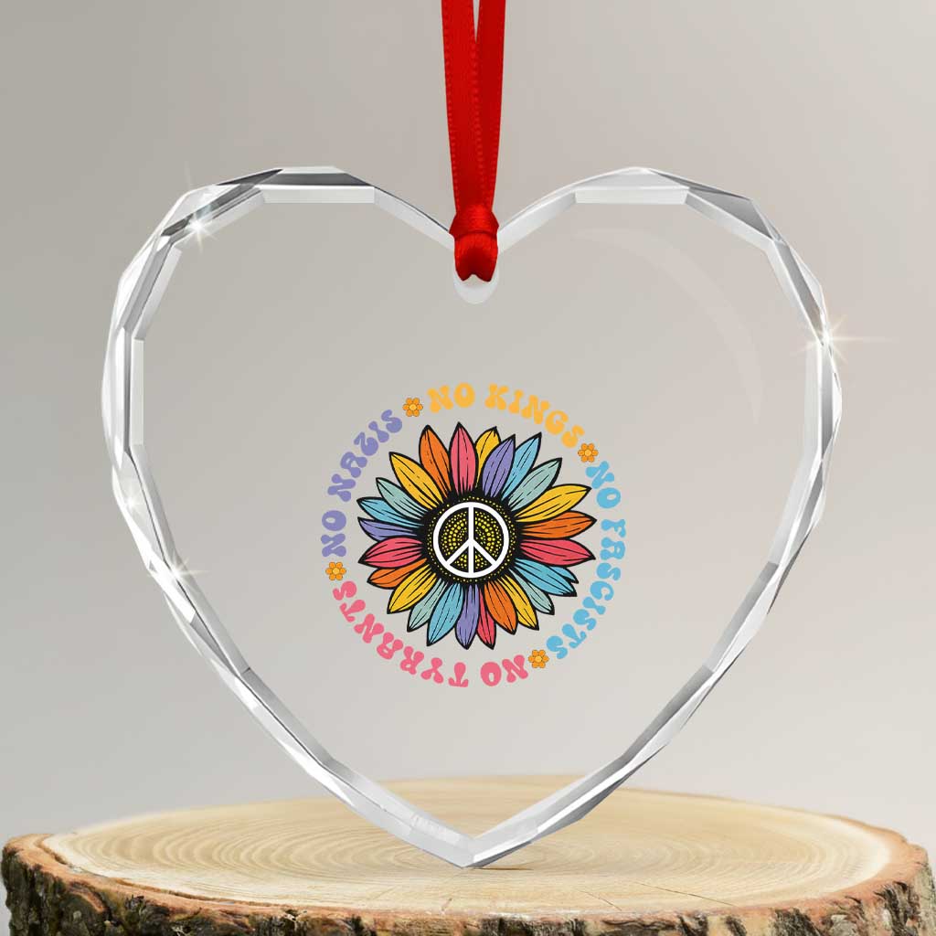 No Kings No Fascists No Tyrants No Nazis Heart Crystal Glass Ornament Peace Floral Sunflower TS11 Transparent Glass 3'' Heart Print Your Wear