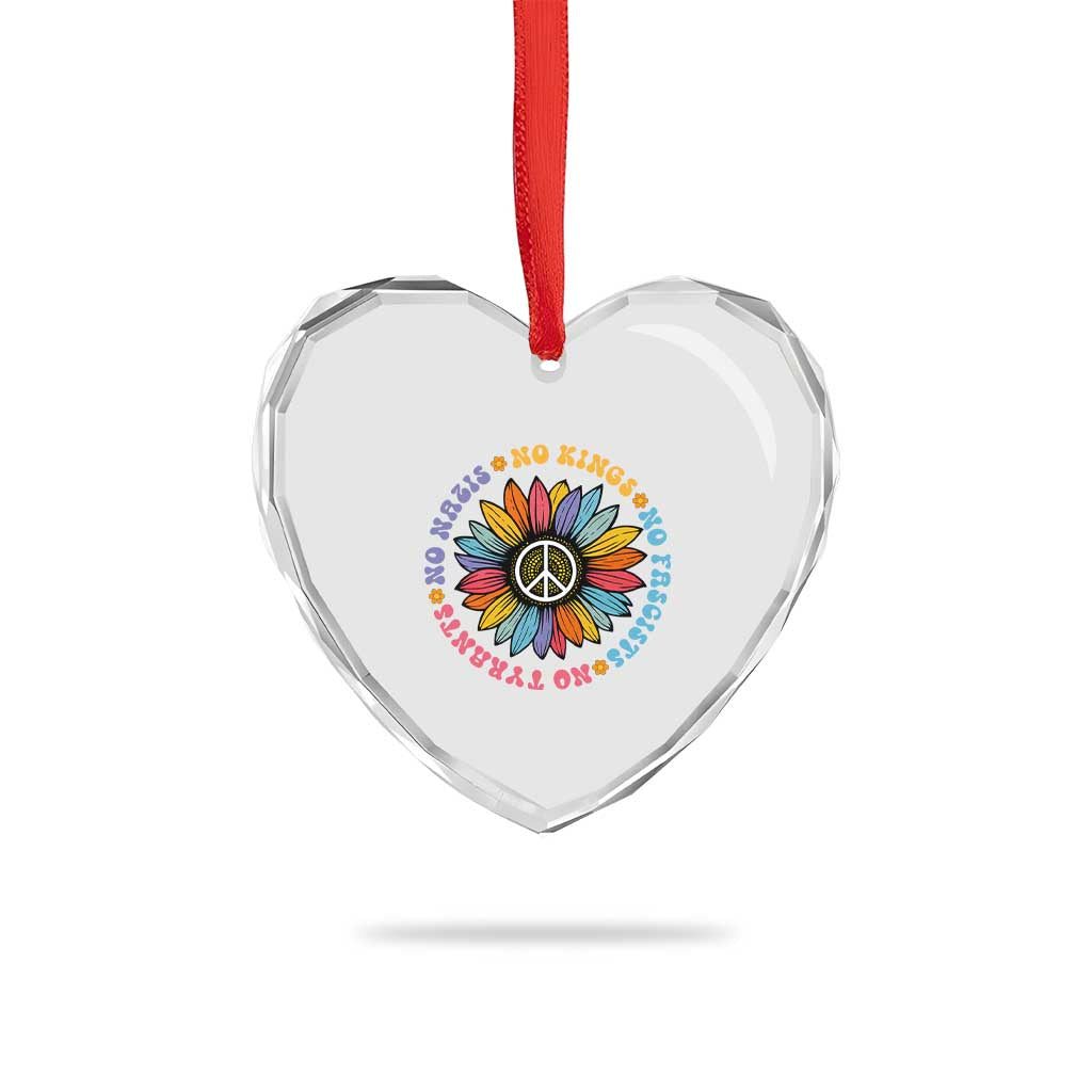 No Kings No Fascists No Tyrants No Nazis Heart Crystal Glass Ornament Peace Floral Sunflower TS11 Print Your Wear