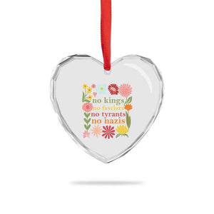 No Kings No Fascists No Tyrants No Nazis Heart Crystal Glass Ornament Subtle Resist Retro Boho Floral TS02 Print Your Wear