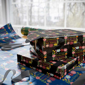No Kings No Fascists No Tyrants No Nazis Wrapping Paper Roll Subtle Resist Retro Boho Floral TS02 Black Print Your Wear