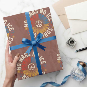 No Kings No ICE No Wars Wrapping Paper Roll Peace Sign Sunflower Anti War Freedom Activist TS14 Mocha Print Your Wear