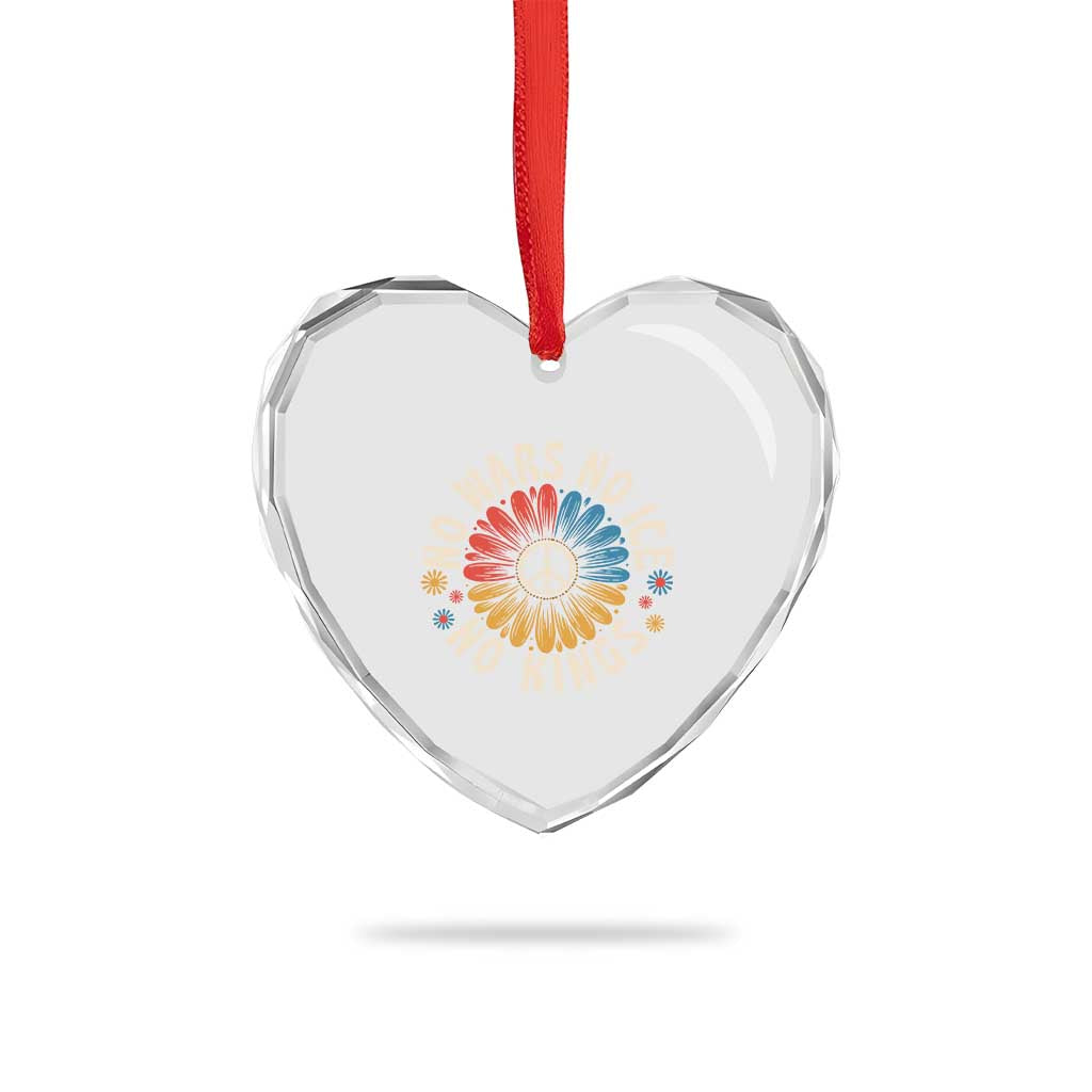 No Kings No ICE No Wars Heart Crystal Glass Ornament Peace Sign Sunflower Anti War Freedom Activist TS14 Print Your Wear