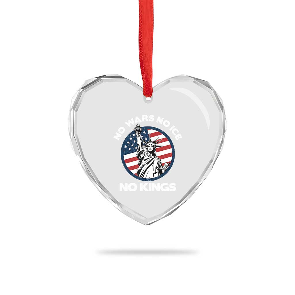 No Kings No ICE No Wars Heart Crystal Glass Ornament Statue of Liberty US Flag Anti War Freedom Activist TS14 Print Your Wear