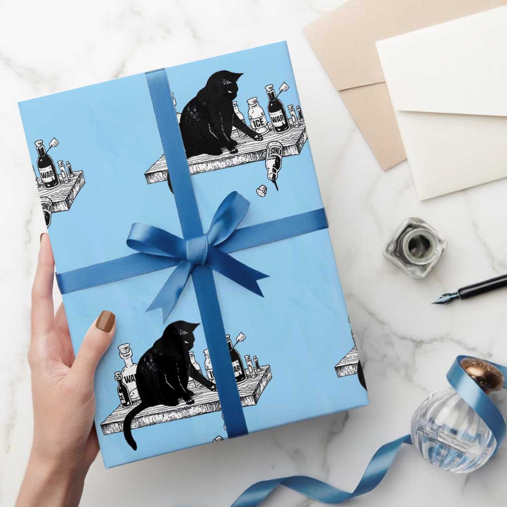 No Kings No Wars No Ice Cat Wrapping Paper Roll Political Humor Gift TS12 Light Blue Print Your Wear