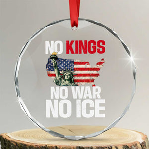 No Kings No Wars No Ice Statue of Liberty Crystal Glass Ornament American Flag Patriotic Protest Freedom Democracy TS02 Transparent Glass 3'' Circle Print Your Wear