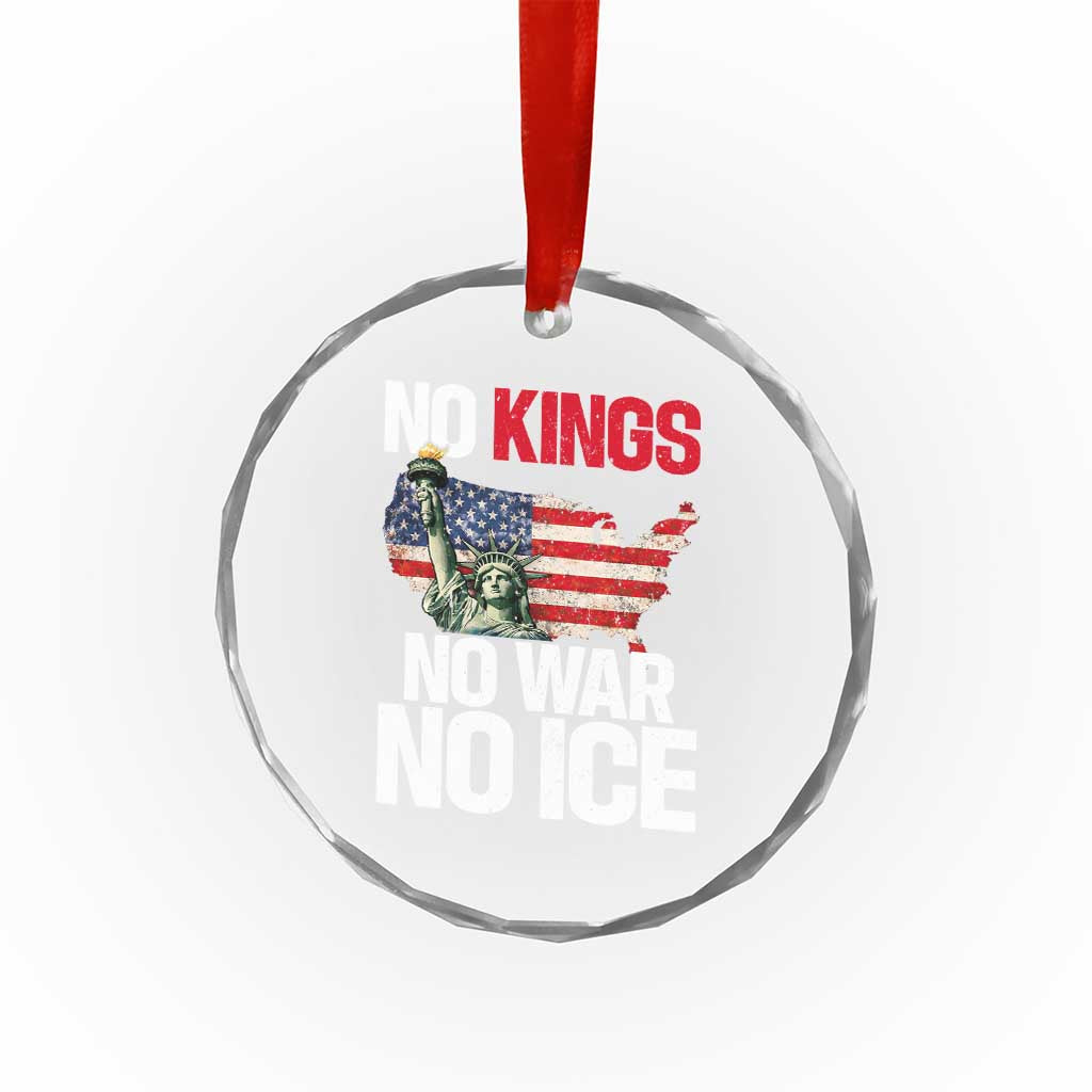 No Kings No Wars No Ice Statue of Liberty Crystal Glass Ornament American Flag Patriotic Protest Freedom Democracy TS02 Print Your Wear