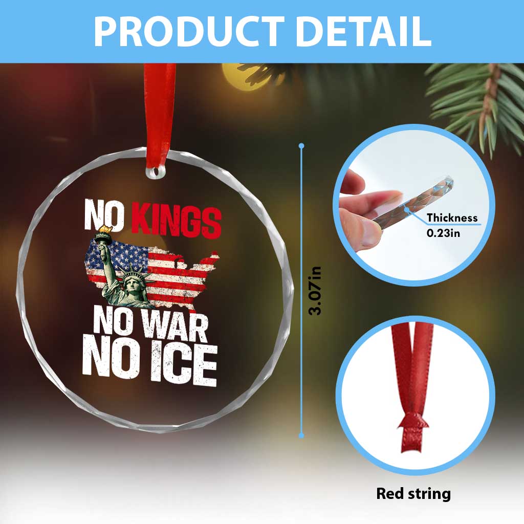 No Kings No Wars No Ice Statue of Liberty Crystal Glass Ornament American Flag Patriotic Protest Freedom Democracy TS02 Print Your Wear