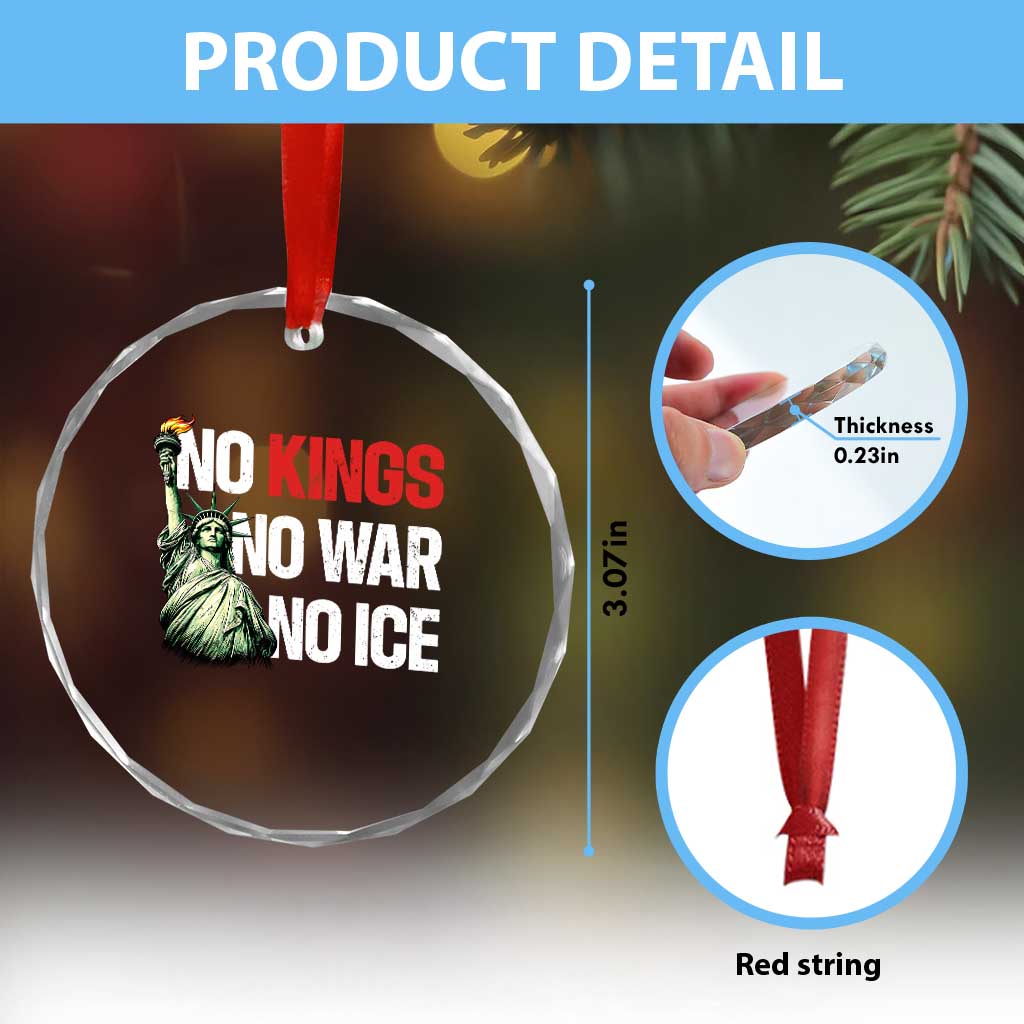 No Kings No Wars No Ice Statue of Liberty Crystal Glass Ornament American Flag Patriotic Protest Human Rights TS02 Print Your Wear