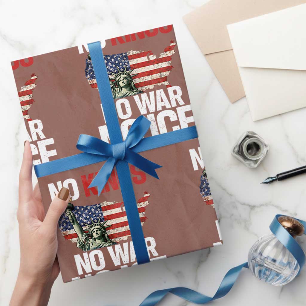 No Kings No Wars No Ice Statue of Liberty Wrapping Paper Roll American Flag Patriotic Protest Freedom Democracy TS02 Mocha Print Your Wear