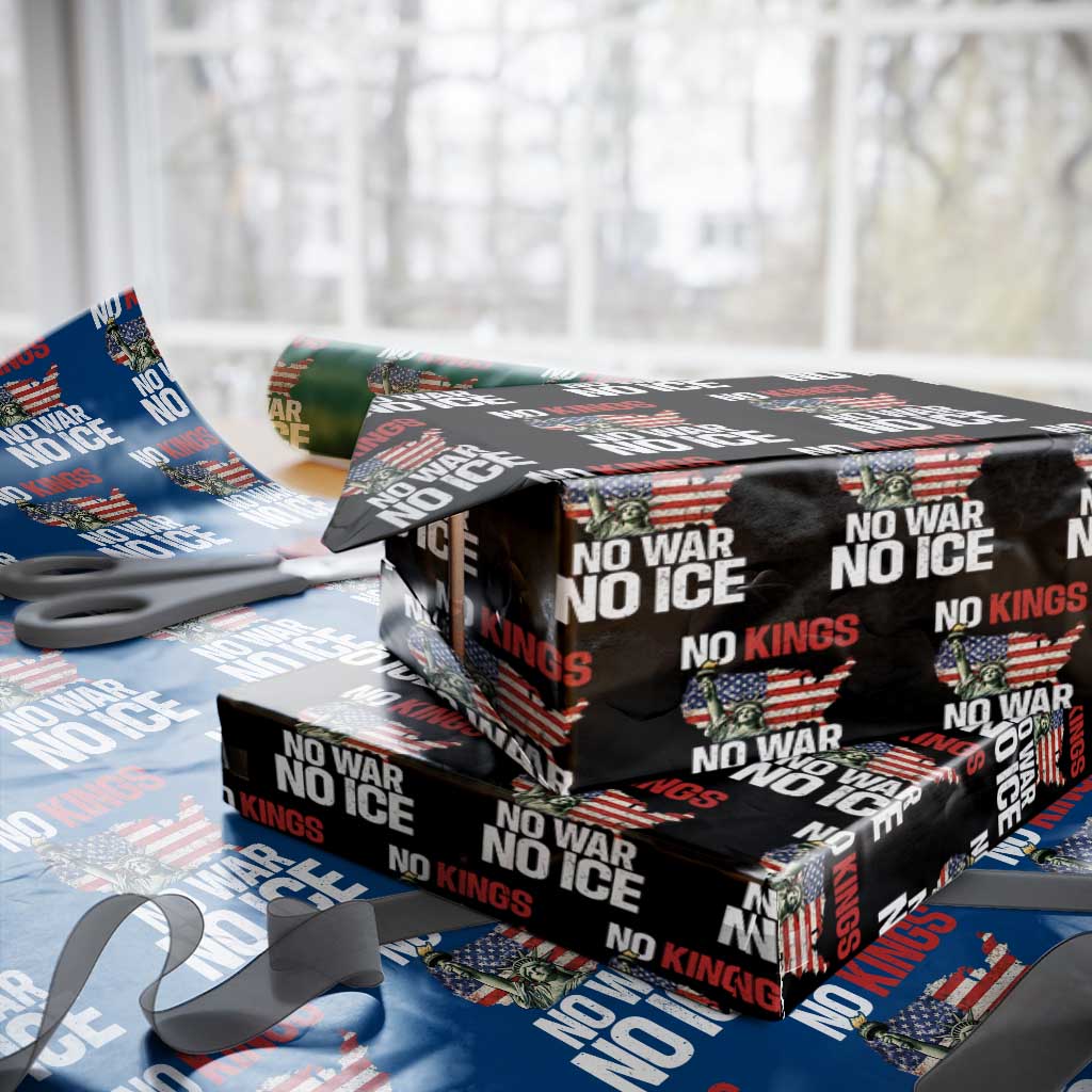 No Kings No Wars No Ice Statue of Liberty Wrapping Paper Roll American Flag Patriotic Protest Freedom Democracy TS02 Black Print Your Wear