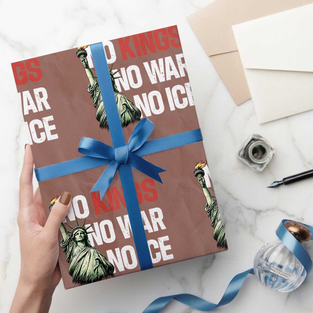 No Kings No Wars No Ice Statue of Liberty Wrapping Paper Roll American Flag Patriotic Protest Human Rights TS02 Mocha Print Your Wear