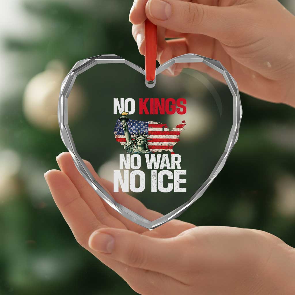 No Kings No Wars No Ice Statue of Liberty Heart Crystal Glass Ornament American Flag Patriotic Protest Freedom Democracy TS02 Print Your Wear