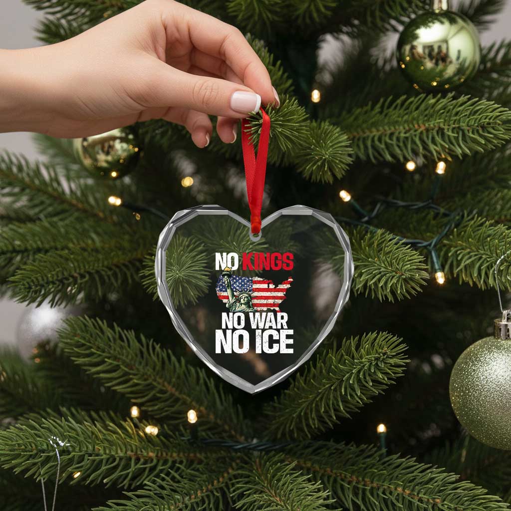 No Kings No Wars No Ice Statue of Liberty Heart Crystal Glass Ornament American Flag Patriotic Protest Freedom Democracy TS02 Print Your Wear