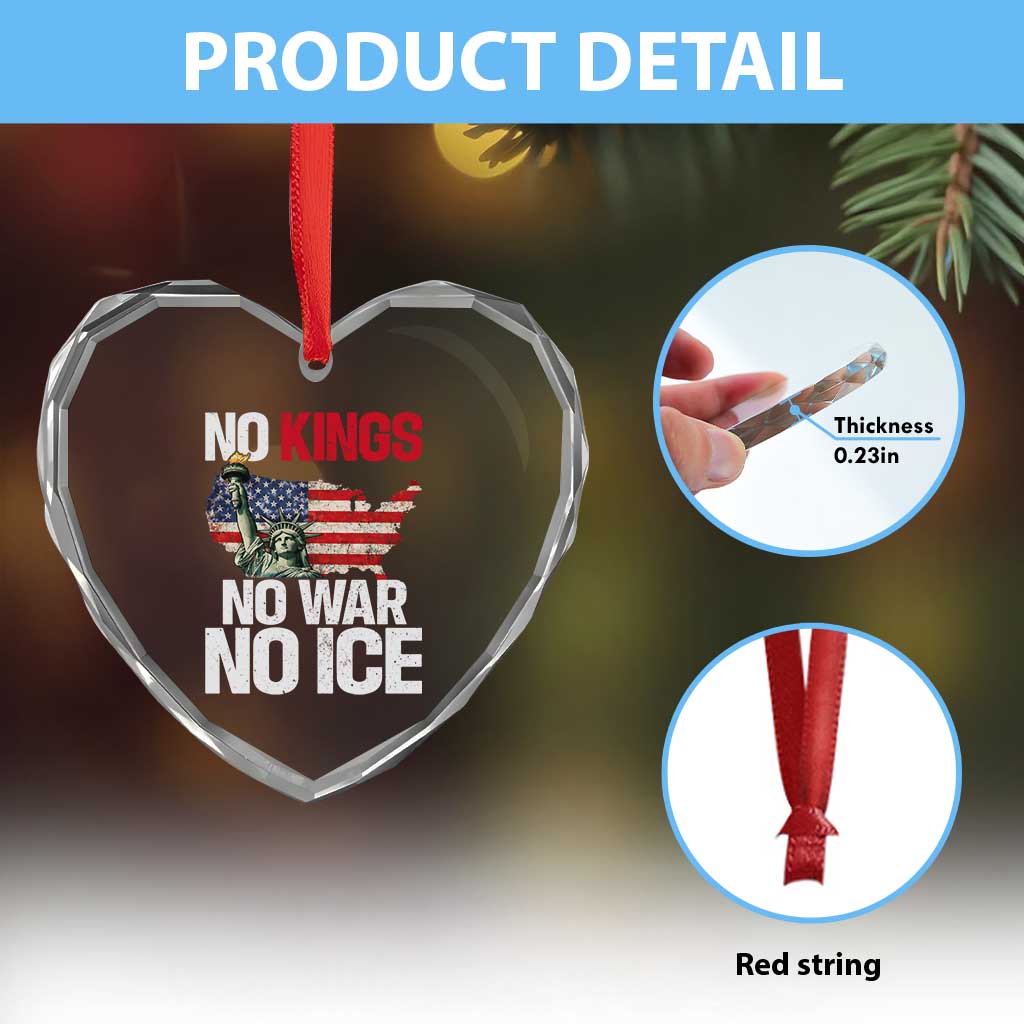 No Kings No Wars No Ice Statue of Liberty Heart Crystal Glass Ornament American Flag Patriotic Protest Freedom Democracy TS02 Print Your Wear