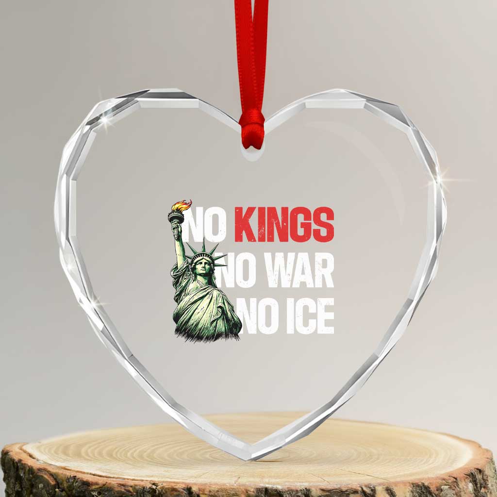 No Kings No Wars No Ice Statue of Liberty Heart Crystal Glass Ornament American Flag Patriotic Protest Human Rights TS02 Transparent Glass 3'' Heart Print Your Wear