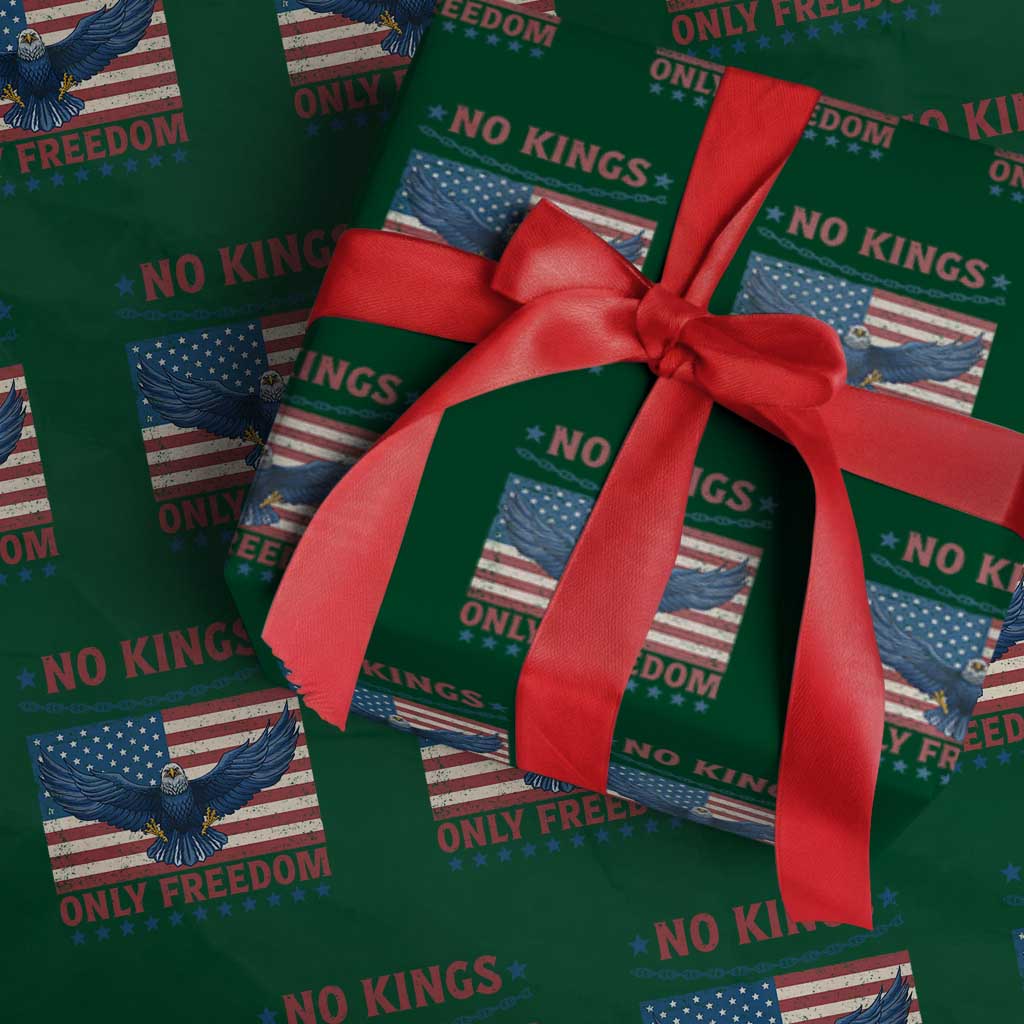 No Kings Only Freedom Wrapping Paper Roll American Flag Bald Eagle Retro Vintage TS02 Green Print Your Wear