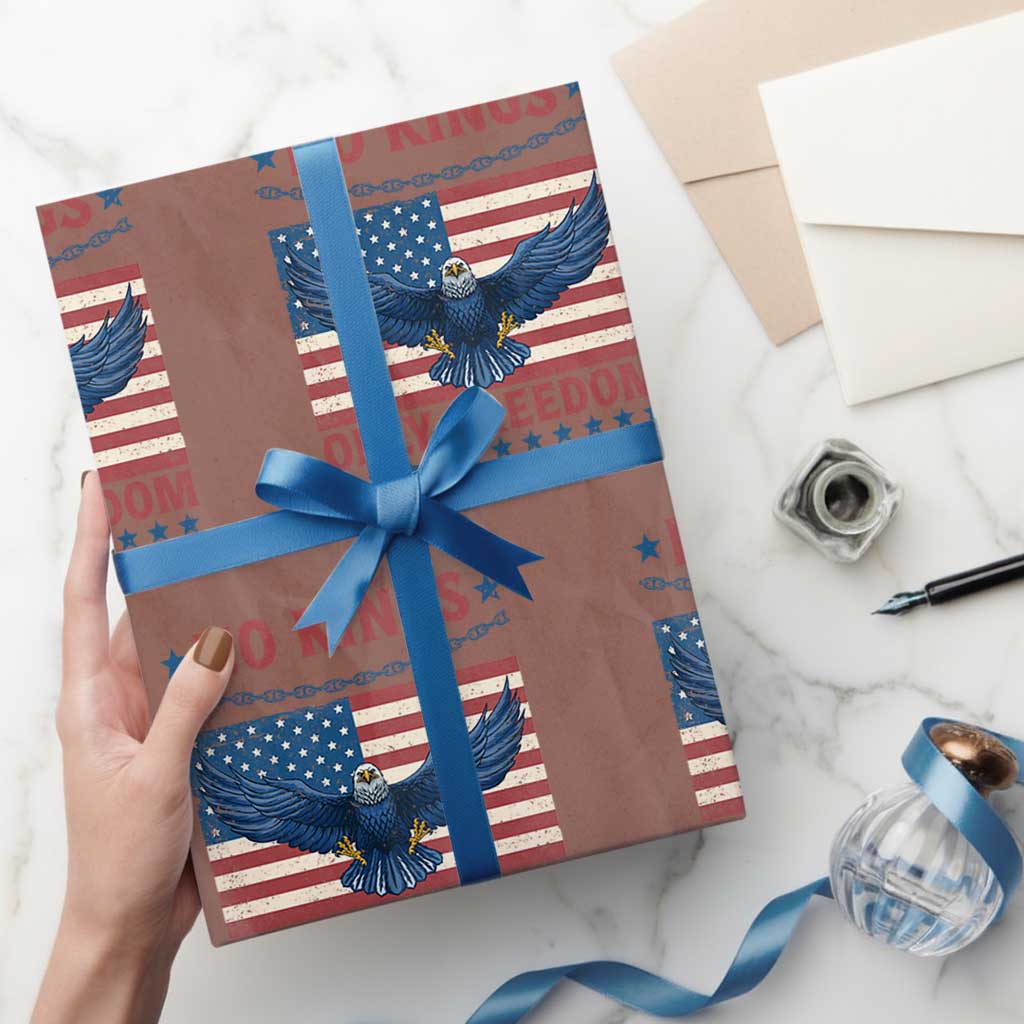 No Kings Only Freedom Wrapping Paper Roll American Flag Bald Eagle Retro Vintage TS02 Mocha Print Your Wear