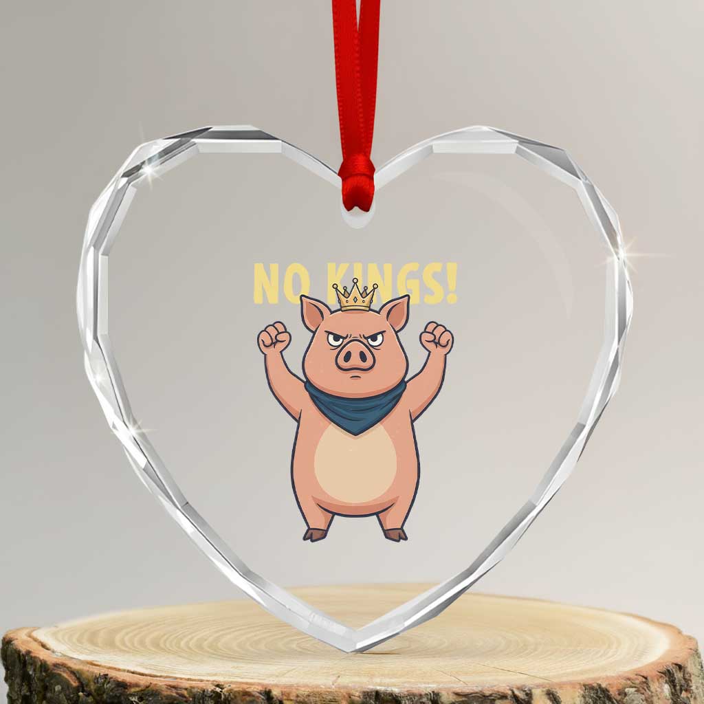 No Kings Pig Heart Crystal Glass Ornament Resistance Movement Anti Authoritarian Gift - Print Your Wear