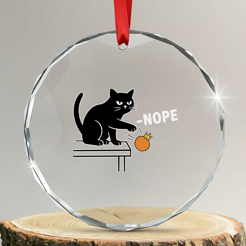 No Kings Protest Crystal Glass Ornament Funny Cat Kicking Crown TS14 Transparent Glass 3'' Circle Print Your Wear