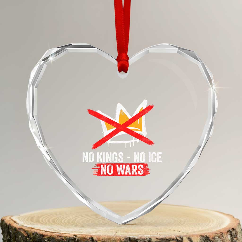 No Kings Protest Heart Crystal Glass Ornament No Kings No Ice No Wars Anti Monarchy Statement TS11 Transparent Glass 3'' Heart Print Your Wear