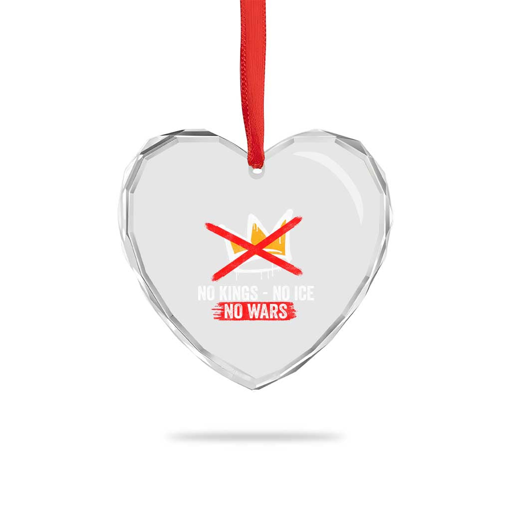 No Kings Protest Heart Crystal Glass Ornament No Kings No Ice No Wars Anti Monarchy Statement TS11 Print Your Wear