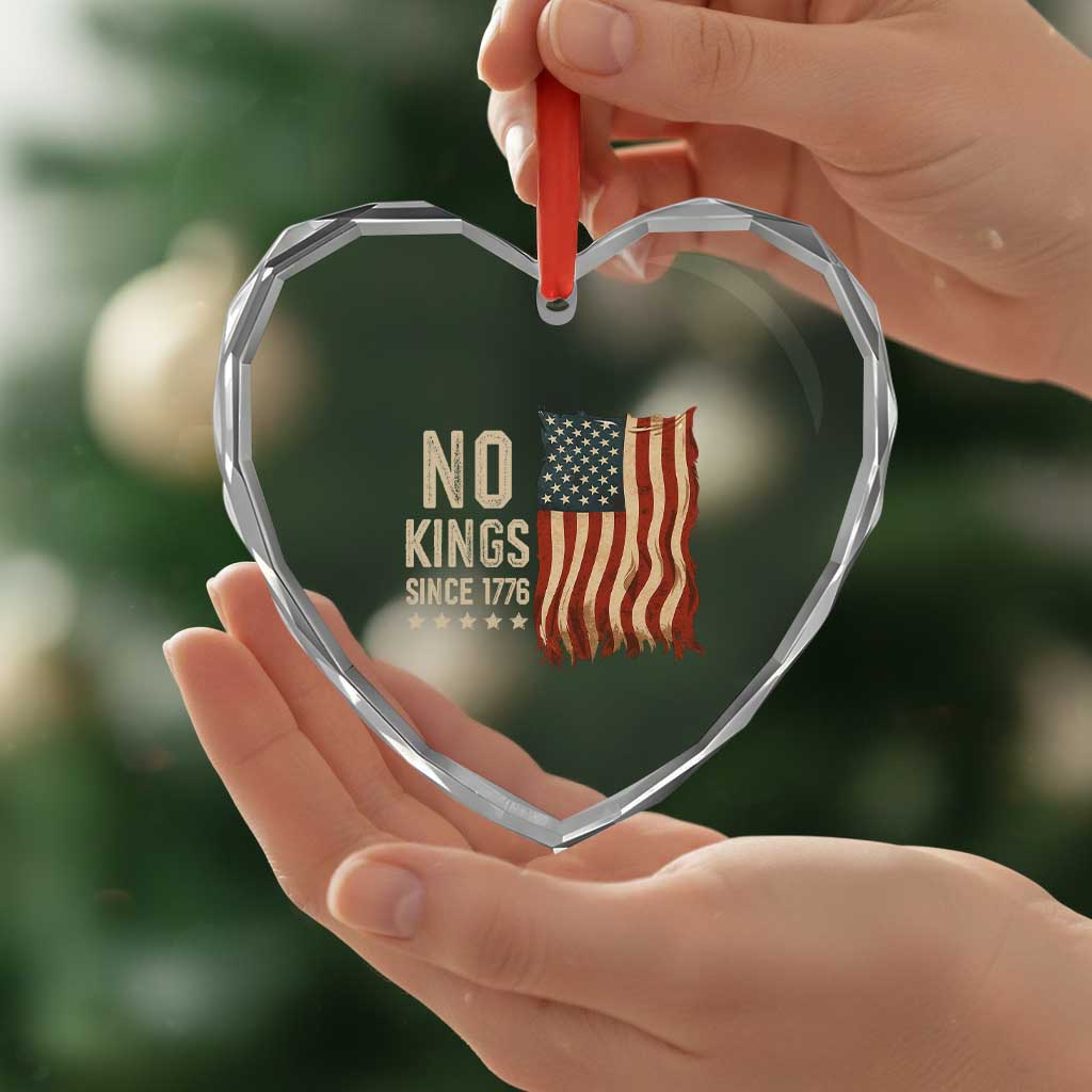 No Kings Since 1776 Heart Crystal Glass Ornament Patriotic 4th Of July Distressed American Flag TS02 Print Your Wear