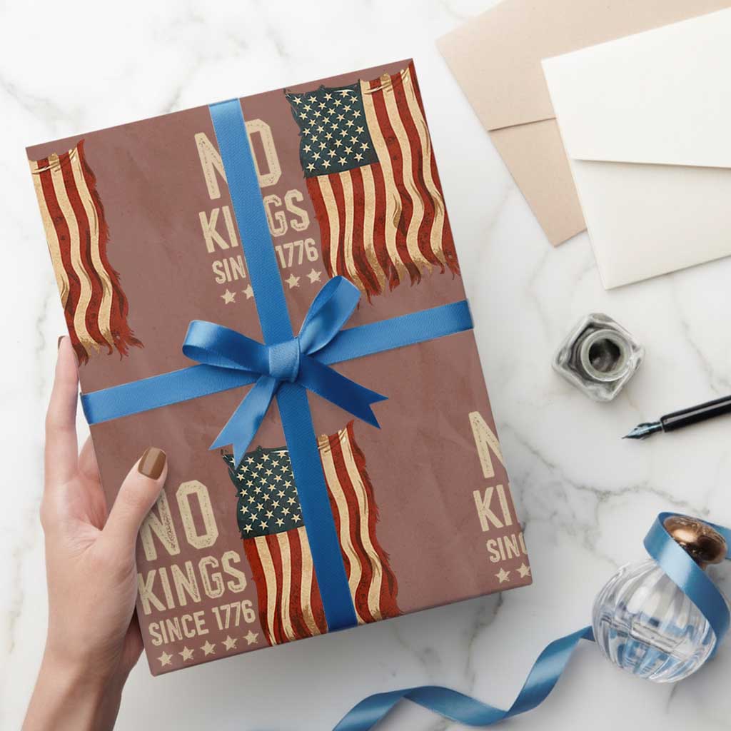 No Kings Since 1776 Wrapping Paper Roll Patriotic 4th Of July Distressed American Flag TS02 Mocha Print Your Wear