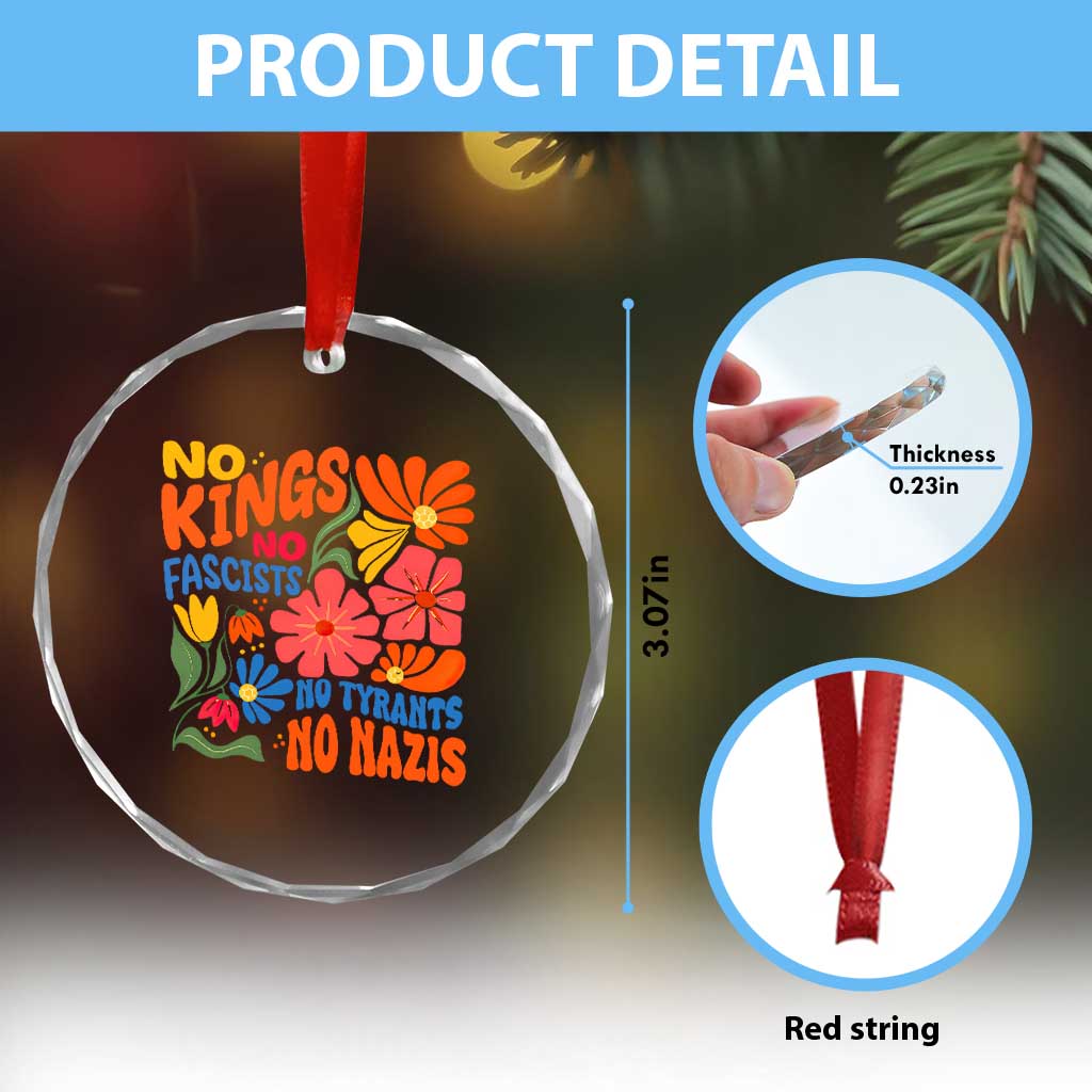 No Kings Wildflower Protest Crystal Glass Ornament No Fascists No Tyrants No Nazis TS12 Print Your Wear