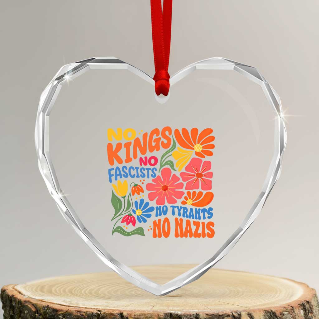 No Kings Wildflower Protest Heart Crystal Glass Ornament No Fascists No Tyrants No Nazis TS12 Transparent Glass 3'' Heart Print Your Wear