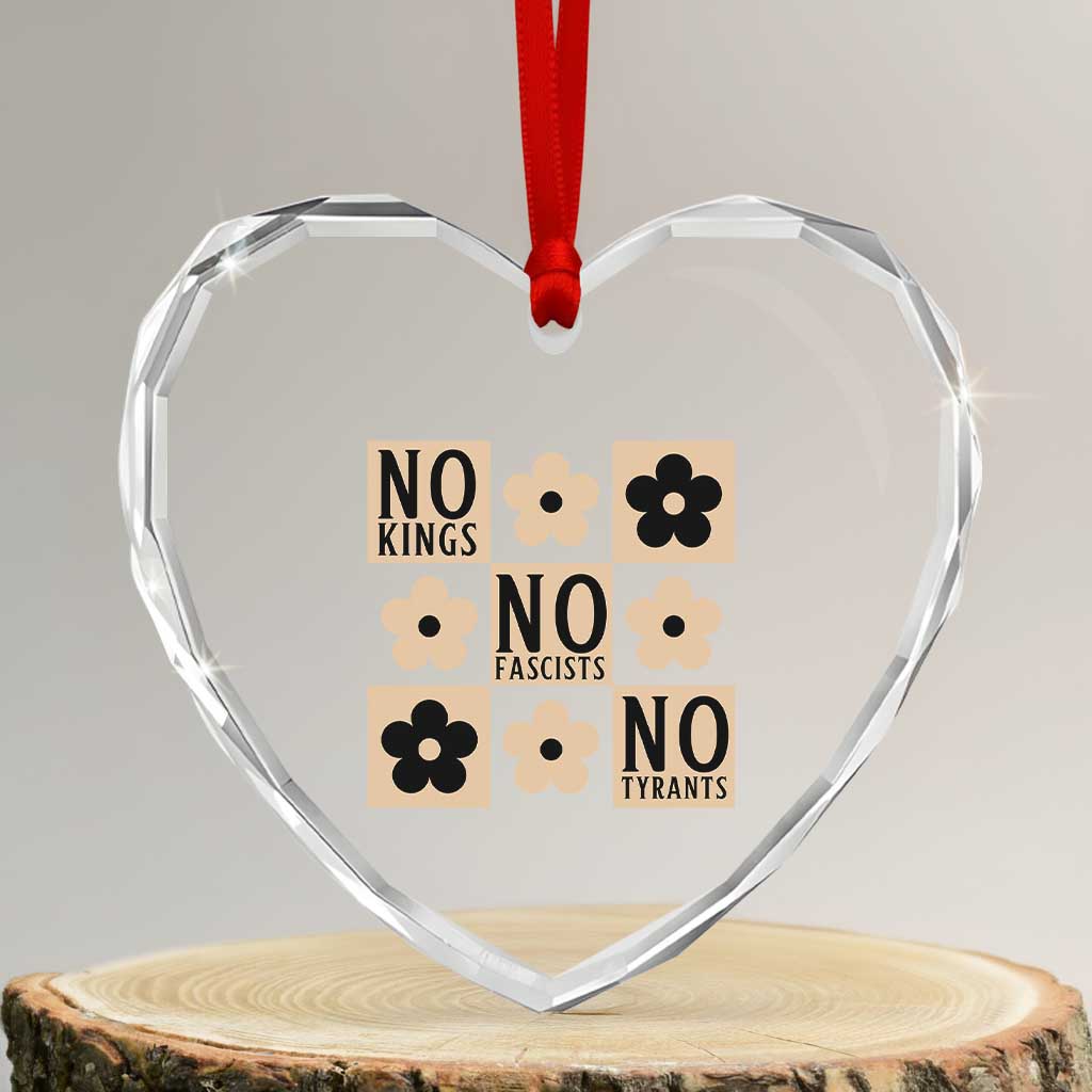 No Kings Wildflower Retro Boho Floral Heart Crystal Glass Ornament TS12 Transparent Glass 3'' Heart Print Your Wear