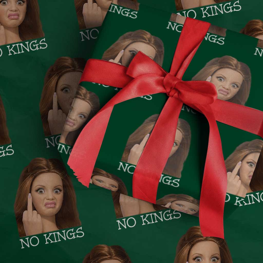 No Kings Wrapping Paper Roll Funny Disgusted Doll Face Meme TS12 Green Print Your Wear