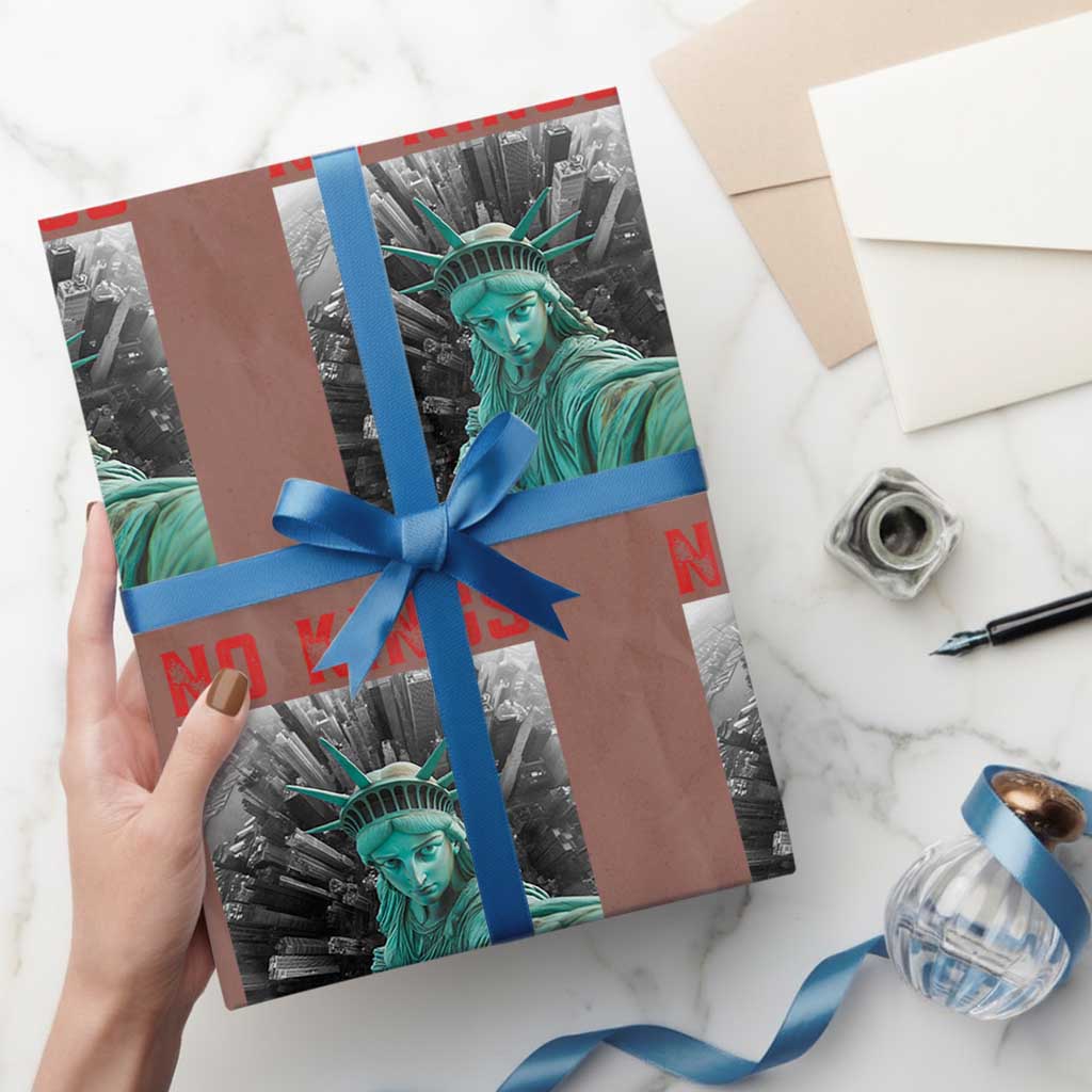 No Kings Wrapping Paper Roll Statue of Liberty Selfie Freedom TS14 Mocha Print Your Wear